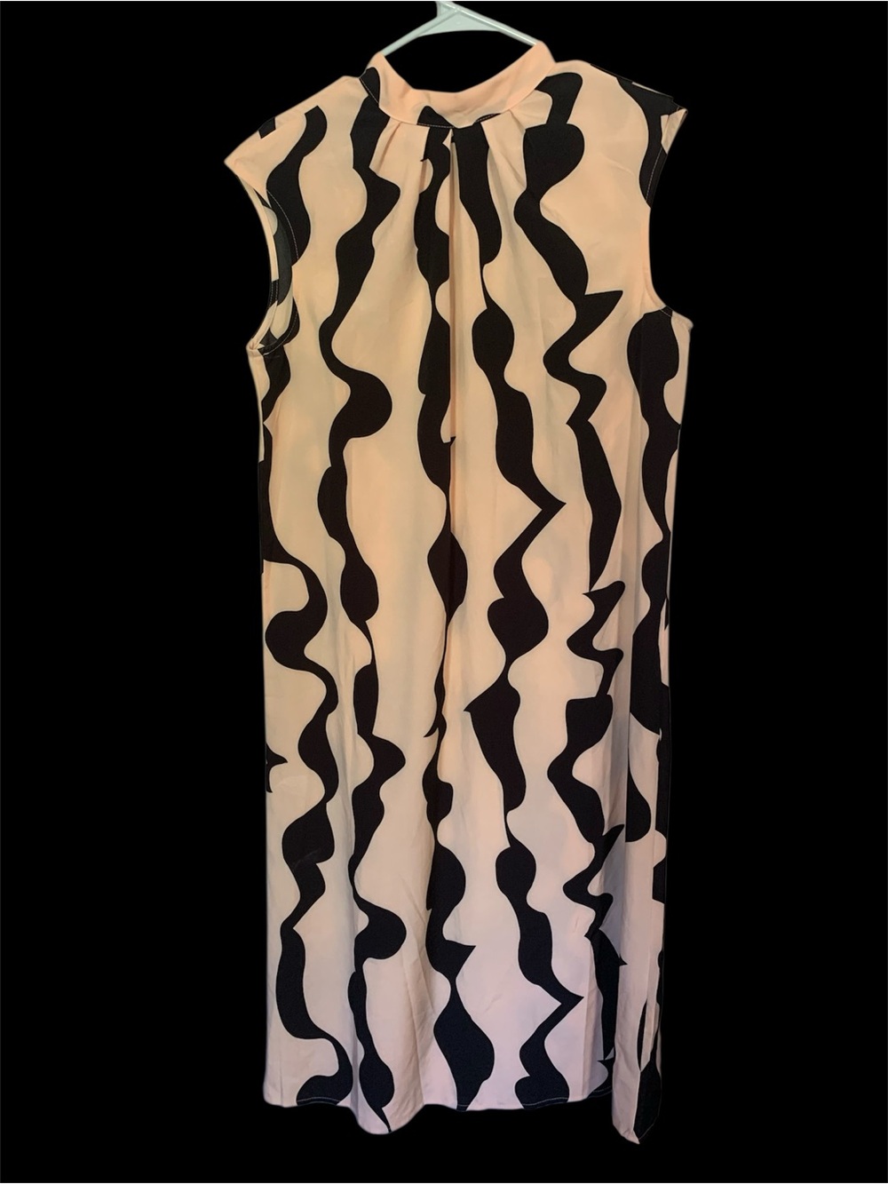 Sleeveless High-Neck Black & Tan Wave Print Dress, size Large